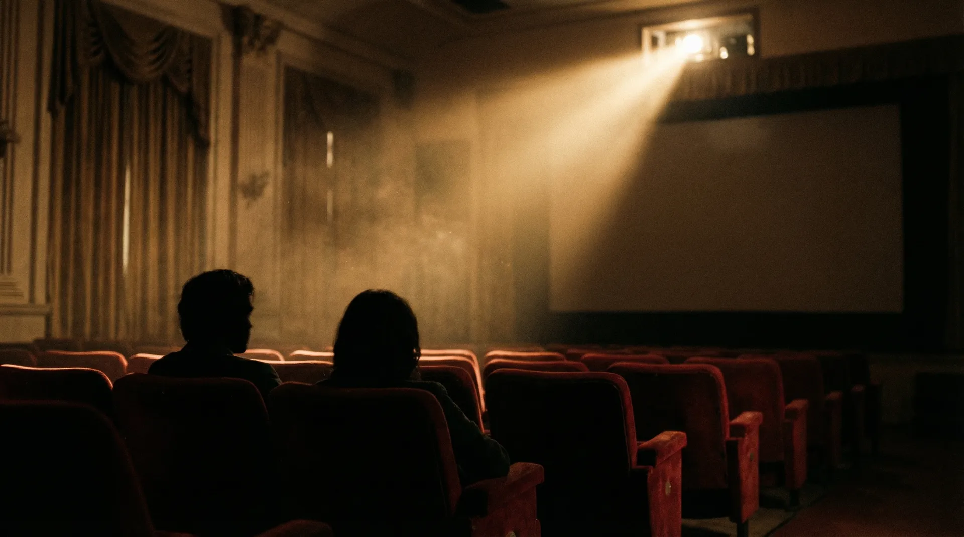 复古电影院中的两个剪影 - 欧美伦理 文艺电影主题